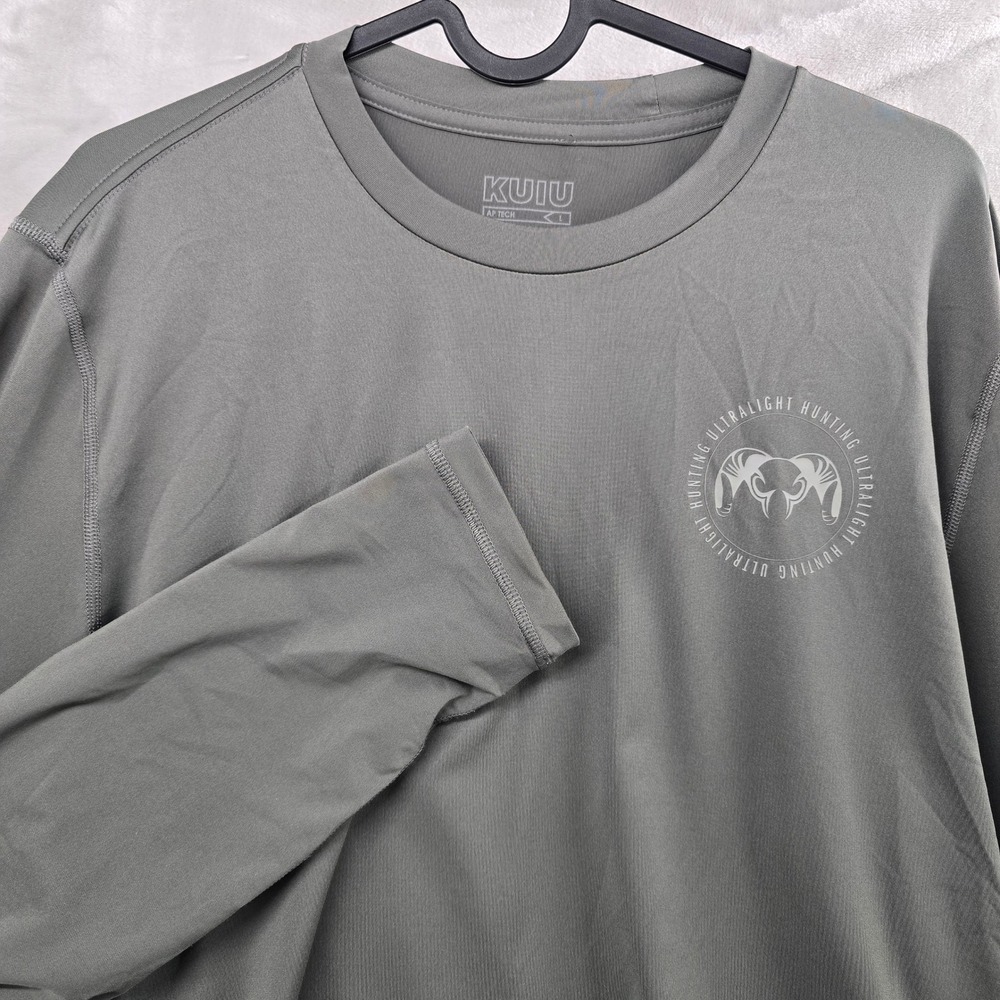 KUIU Size Large AP Tech Long‎ Sleeve T-Shirt Gray Ultralight Hunting UPF 50+